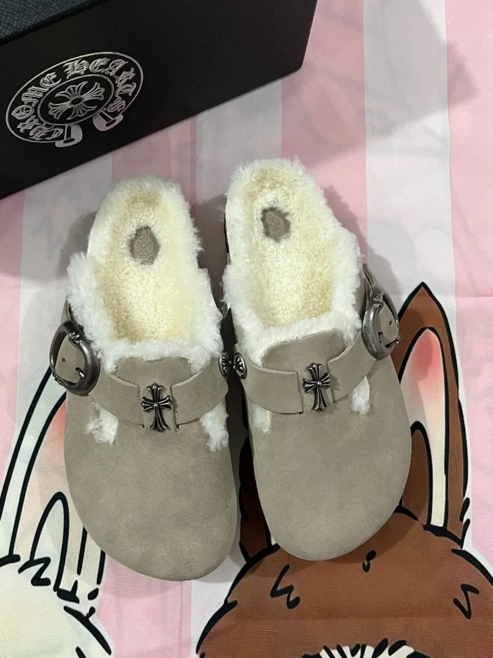 Chrome Hearts Collaboration Style Fleece-Lined Birkenstock Slippers